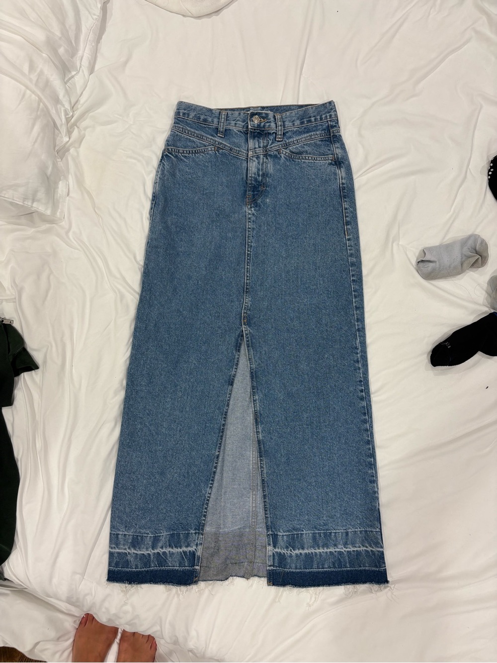 Mango Blue Denim Maxi Skirt with Front Slit